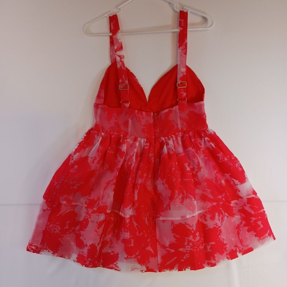 DAY + MOON Formal Mini Dress Engagement Party Babydoll Ruffles Coral Pink Size M - Picture 6 of 12